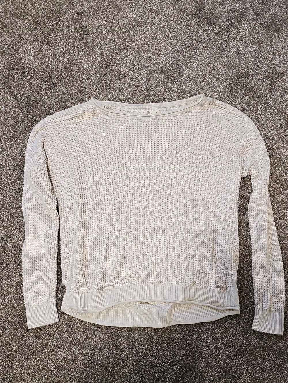 Light Cream Waffle Knit Long Sleeve Sweater